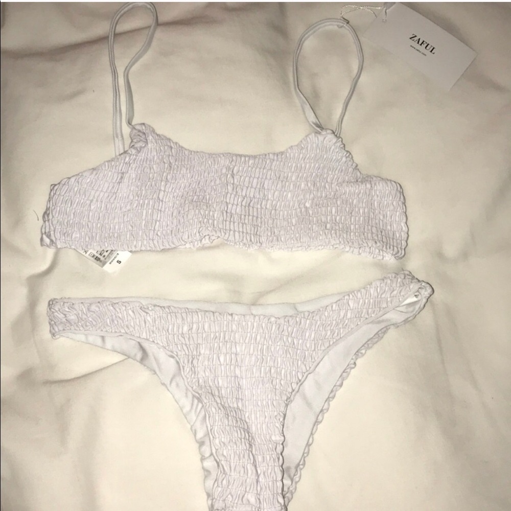 White Schrunchie smocked Swimsuit